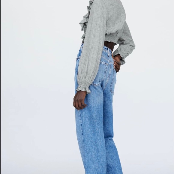 NWT Zara Cropped Ruffled Gray Top Size M - Picture 3 of 13